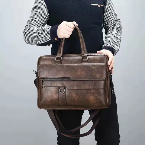 Herren Business Aktentasche PU Leder Handtasche Umhängetasche Große Kapazität Laptop Schultertasche Für Arbeit Büro Reise