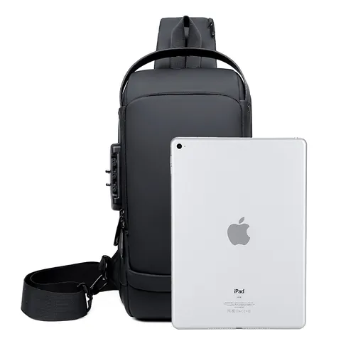 Sac de Poitrine Imperméable Antivol pour Hommes Port de Charge USB Sac Bandoulière Décontracté Multifonctionnel Voyage d'Affaires