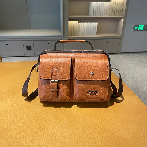 Vintage Herren PU Leder Umhängetasche Große Kapazität Messenger Bag Mit Vielen Taschen Verstellbarem Riemen Für Business Alltag