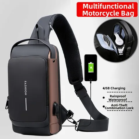 Sac de Poitrine Imperméable Antivol pour Hommes Port de Charge USB Sac Bandoulière Décontracté Multifonctionnel Voyage d'Affaires