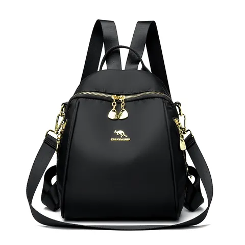 Zaino da Donna alla Moda in Tessuto Oxford Impermeabile in Nylon Street Trend Con Logo Canguro Oro Zaino da Viaggio Scuola Antifurto Multifunzione