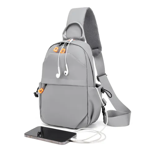 Men Techwear Chest Bag Waterproof Oxford Fabric Multi Pocket Sling Backpack With USB Port Headphone Hole For Sports Daily