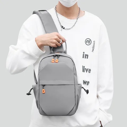 Men Techwear Chest Bag Waterproof Oxford Fabric Multi Pocket Sling Backpack With USB Port Headphone Hole For Sports Daily