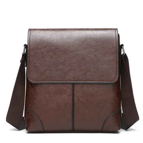 Men Crossbody Bag PU Leather Flap Messenger Bag Business Casual Adjustable Wide Strap Shoulder Bag Waterproof Retro