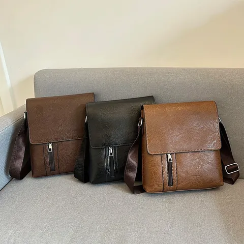 Vintage Herren Umhängetasche Wasserdichtes PU Leder Messenger Bag Casual Schultertasche Mit Klappdeckel Für Business Alltag Reisen