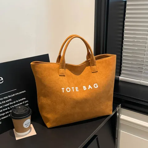 Sac Fourre-tout en Daim pour Femmes Grande Capacité Impression de Lettres Vintage Décontracté Sac à Main pour Navettage