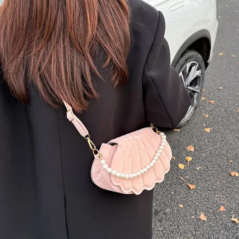 Elegante Borsa a Conchiglia Donna Borsa a Tracolla in Pelle PU Trapuntata Con Manico di Künstliche Perle Chic Niche Borsa alla Moda