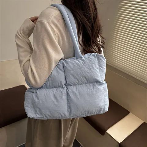 Borsa Tote Trapuntata da Donna Borsa a Tracolla Imbottita in Cotone Morbido Grande Capacità Tinta Unita Handbag per Pendolari