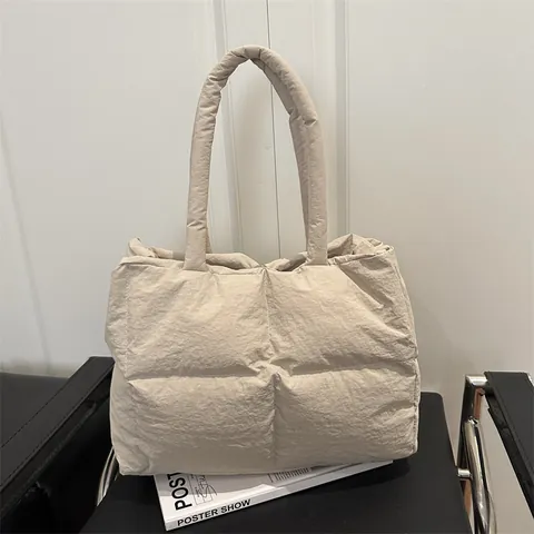 Borsa Tote Trapuntata da Donna Borsa a Tracolla Imbottita in Cotone Morbido Grande Capacità Tinta Unita Handbag per Pendolari