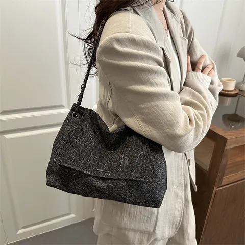 Sac Fourre-tout en Denim pour Femmes Grande Capacité Chaîne Sac à Bandoulière Décontracté Mode Étudiants Dames Quotidien Sac à Main
