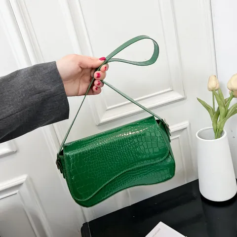 Borsa Sottobraccio in Pelle PU con Motivo a Coccodrillo per Donna Borsa a Tracolla Vintage con Fondo Curvo per Pendolari