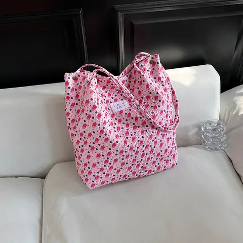 Damen Große Kapazität Polyester Tragetasche Koreanischer Stil Blumendruck Plissee Textur Täglich Pendeln Umhängetasche Rosa Lila Rosarot