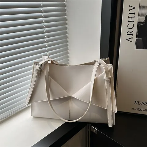 Sac Cabas pour Femme en Cuir PU à Pli Géométrique Grande Capacité Sac à Bandoulière Minimaliste Avec Bandoulière Réglable pour les Trajets Quotidiens