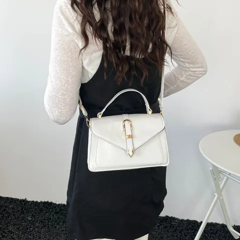 Vintage PU Leather Crossbody Bag For Women Small Square Handbag Metal Buckle Adjustable Strap Solid Color Street Shoulder Bag