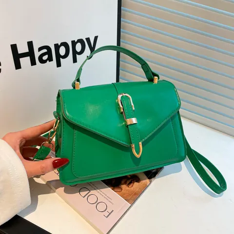Vintage PU Leather Crossbody Bag For Women Small Square Handbag Metal Buckle Adjustable Strap Solid Color Street Shoulder Bag