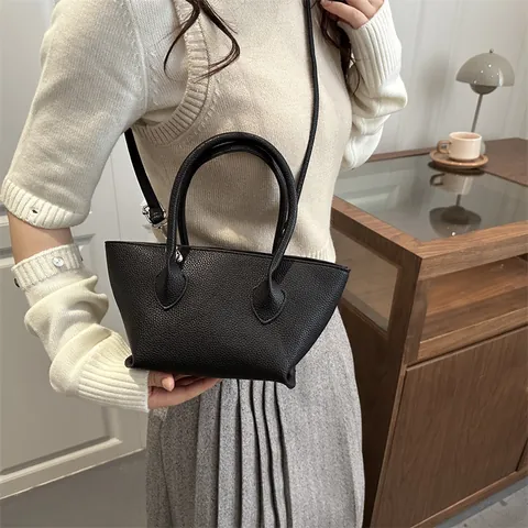 Bolso de Cubo para Mujer de Cuero de PU con Patrón de Lichi Color Sólido Moda Viaje Diario Bolso de Mano Bandolera Casual