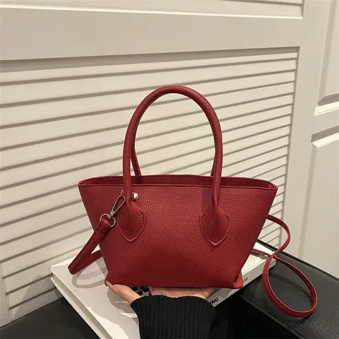 Bolso de Cubo para Mujer de Cuero de PU con Patrón de Lichi Color Sólido Moda Viaje Diario Bolso de Mano Bandolera Casual