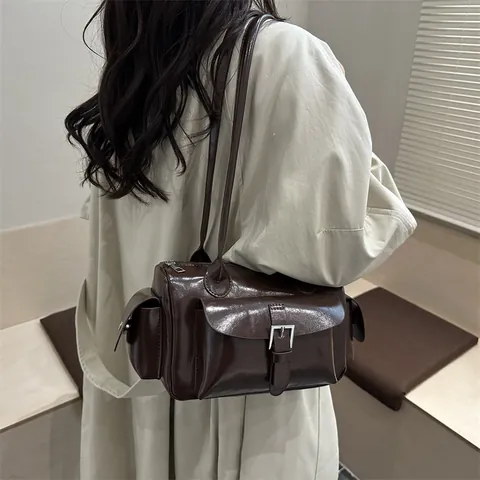 Borsa a Tracolla in Pelle PU Vintage di Grande Capacità Borsa Tote Minimalista Casual Retrò Con Tasche Multiple Borsa a Mano per Donna