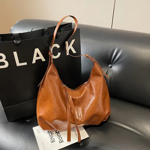 Borsa Hobo da Donna in Pelle PU Retro Grande Capacità Borsa a Spalla Vintage Con Nappa Tracolla Regolabile Pendolarismo