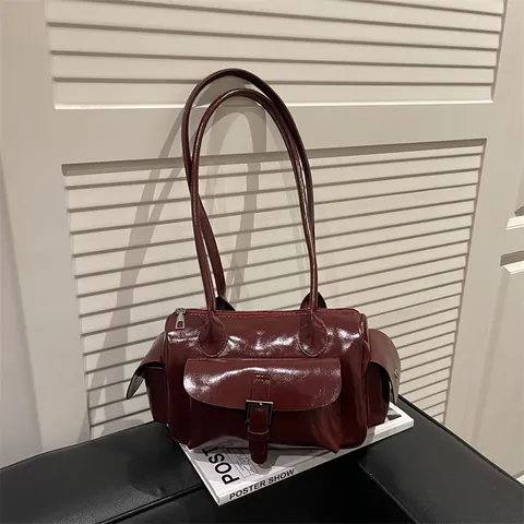 Borsa a Tracolla in Pelle PU Vintage di Grande Capacità Borsa Tote Minimalista Casual Retrò Con Tasche Multiple Borsa a Mano per Donna