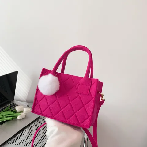 Women Fashion Felt Diamond Quilted Small Square Bag With Adjustable Shoulder Strap Casual Commute Crossbody Handbag Daily Use