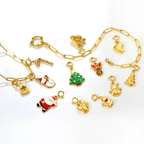 Christmas Stainless Steel Necklace Alloy Enamel Pendant Jewelry For Women Santa Claus Reindeer Snowman Bell Accessory Xmas Gift