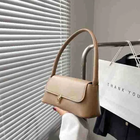Bolso de Axila de Cuero PU Retro para Mujer Bolso Baguette Minimalista Con Cierre de Metal Correa de Hombro Única Moda Daily Tote
