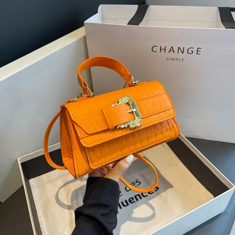 Borsa a Tracolla Quadrata in Pelle PU Trendy Per Donna Motivo Coccodrillo Lusso Stile Barocco Fibbia Elegante Borsa a Mano