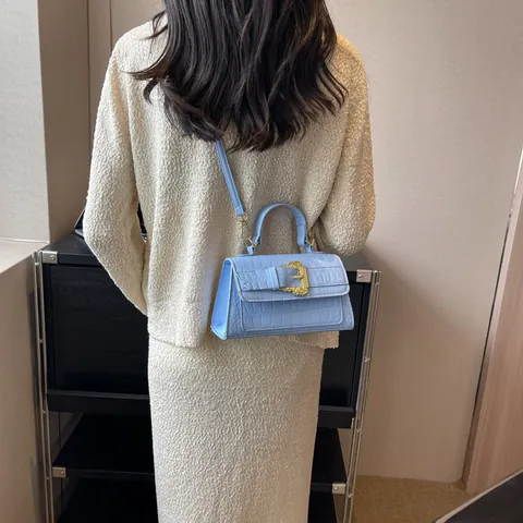 Borsa a Tracolla Quadrata in Pelle PU Trendy Per Donna Motivo Coccodrillo Lusso Stile Barocco Fibbia Elegante Borsa a Mano
