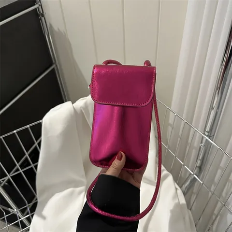 Damen Casual Minimalistisch Metallisch PU Leder Umhängetasche Handytasche Flip Top Kleine Quadratische Schultertasche