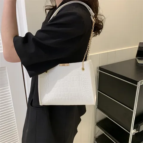 Sac à Bandoulière Tendance en Feutre Motif Crocodile pour Femmes Chaîne Dorée de Luxe Petit Sac à Épaule Carré Mode Été