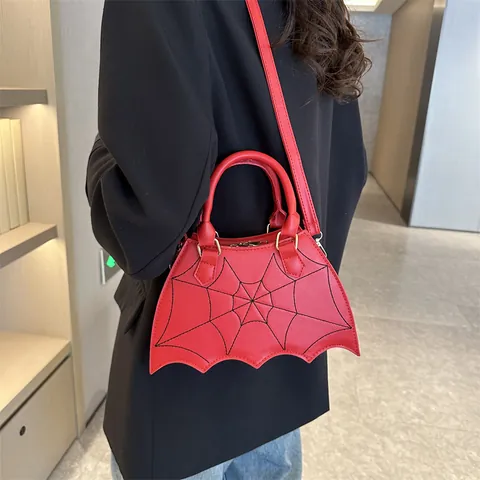 Borsa a Tracolla da Donna con Ali di Pipistrello Motivo a Ragnatela Borsa a Mano in Pelle PU Stile Gotico Halloween