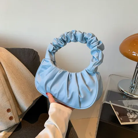 Women Fashion Ruched Hobo Bag PU Leather Pleated Cloud Handbag Minimalist Crescent Underarm Shoulder Bag Daily Street Style