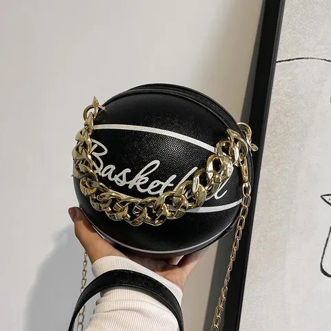 Bolso Bandolera Creativo con Forma de Baloncesto de Cuero PU para Mujer Moda Cadena de Oro Bolso de Hombro Novedad Bolso Esférico Regalo