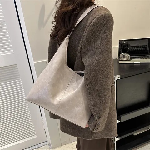 Bolso Tote de Cuero PU Vintage para Mujer Gran Capacidad Color Sólido Bolso de Hombro Hobo Casual de Diario