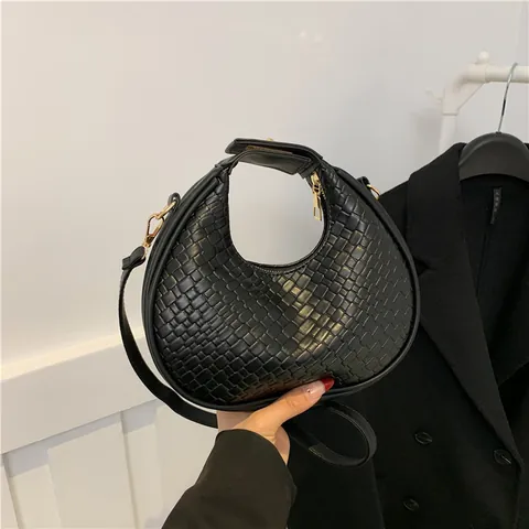 Borsa Sottobraccio a Mezzaluna in Pelle PU Intrecciata alla Moda per Donna Borsa a Tracolla in Tinta Unita con Tracolla Regolabile
