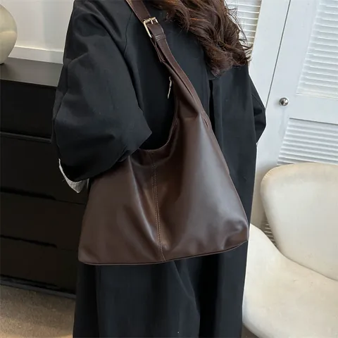Minimalist Large Capacity Hobo Bag For Women PU Leather Tote Bag Casual Shoulder Bag With Adjustable Strap Solid Color