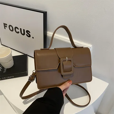 Vintage PU-Leder Umhängetasche Für Damen Minimalistische Quadratische Tasche Mit Schnalle Lässige Handtasche Für Den Alltag
