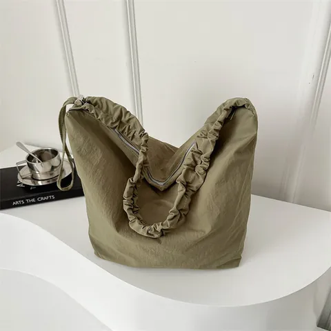 Große Damen Einkaufstasche Mit Gerafftem Träger Minimalistische Leinwand Schultertasche Umhängetasche Lässige Hobo-Tasche Damen Handtasche