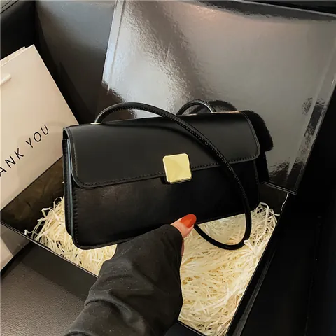Borsa a Spalla Quadrata Retro per Donna Borsa a Tracolla Minimalista in Pelle PU Con Fibbia Dorata Moda Casual Tote Satchel
