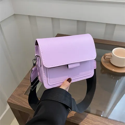 Borsa a Tracolla Quadrata in Pelle PU da Donna Con Tracolla Larga Regolabile Semplice Elegante Borsa a Spalla Casual