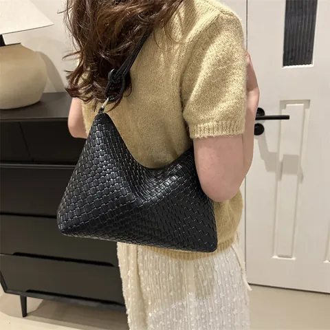 Borsa a Spalla in Pelle PU Intrecciata Vintage da Donna Grande Capacità Borsa Hobo Minimalista Con Tracolla a Nodo Shopping Bag
