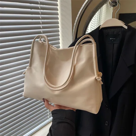 Women's Minimalist PU Leather Underarm Tote Bag With Side Knot Decoration Large Capacity Commuter Shoulder Bag Handbag