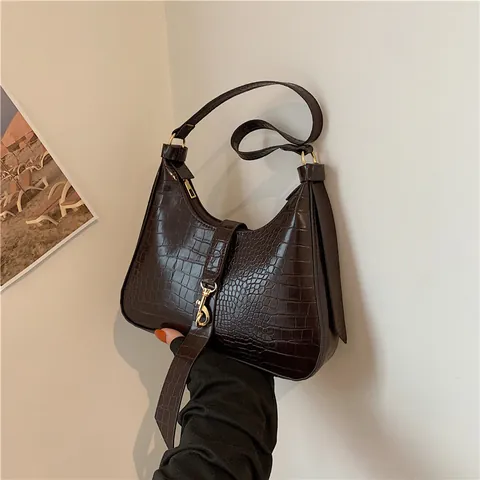 Dames Krokodillenpatroon Onderarmtas PU Leer Vintage Hobo Schoudertas Gouden Gesp Halve Maan Handtas Voor Dames