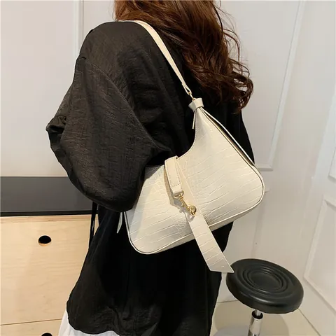 Dames Krokodillenpatroon Onderarmtas PU Leer Vintage Hobo Schoudertas Gouden Gesp Halve Maan Handtas Voor Dames