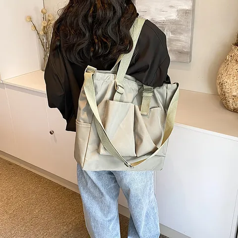 Grote Capaciteit Dames Oxford Tote Bag Meerdere Zakken Schoudertas Voor Student School Casual Woon-werkverkeer Handtas Simpel