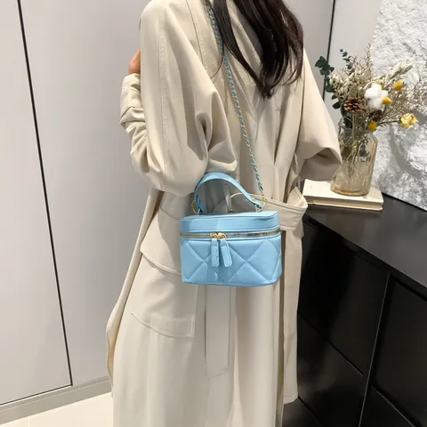 Borsa Vanity Case Trapuntata Vintage da Donna in Pelle PU con Tracolla a Catena Mini Borsa a Mano