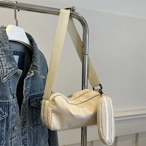 Borsa a Tracolla a Cuscino Moda Donna in Tessuto Oxford Sport Fitness Con Mini Pochette a Righe Borsa a Spalla Casual