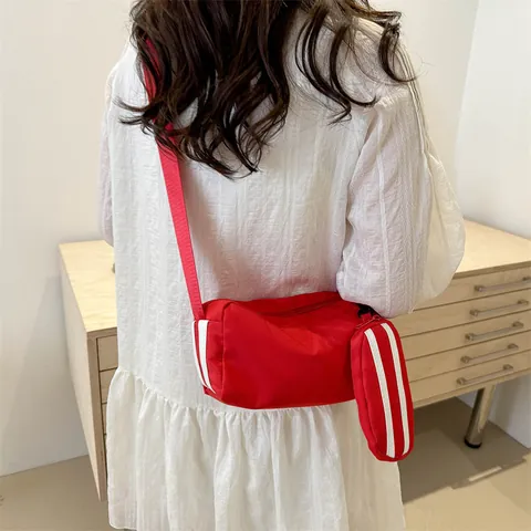 Borsa a Tracolla a Cuscino Moda Donna in Tessuto Oxford Sport Fitness Con Mini Pochette a Righe Borsa a Spalla Casual