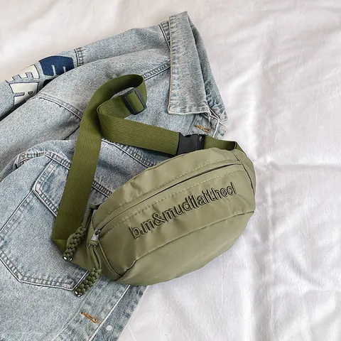 Urban Minimalist Polyester Chest Bag Men Women Solid Color Embroidery Letter Crossbody Waist Bag Travel Sports Bum Bag
